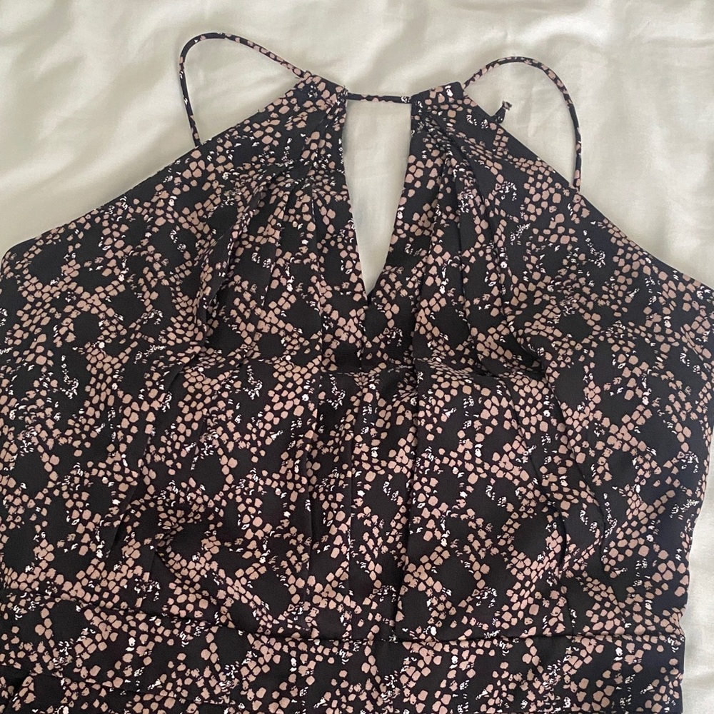 Banana Republic Black Jumpsuit with Taupe and White Spot Print
